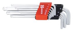 Jeu de 9 clés mâles 6 pans tête sphérique chromées HANGER 250111